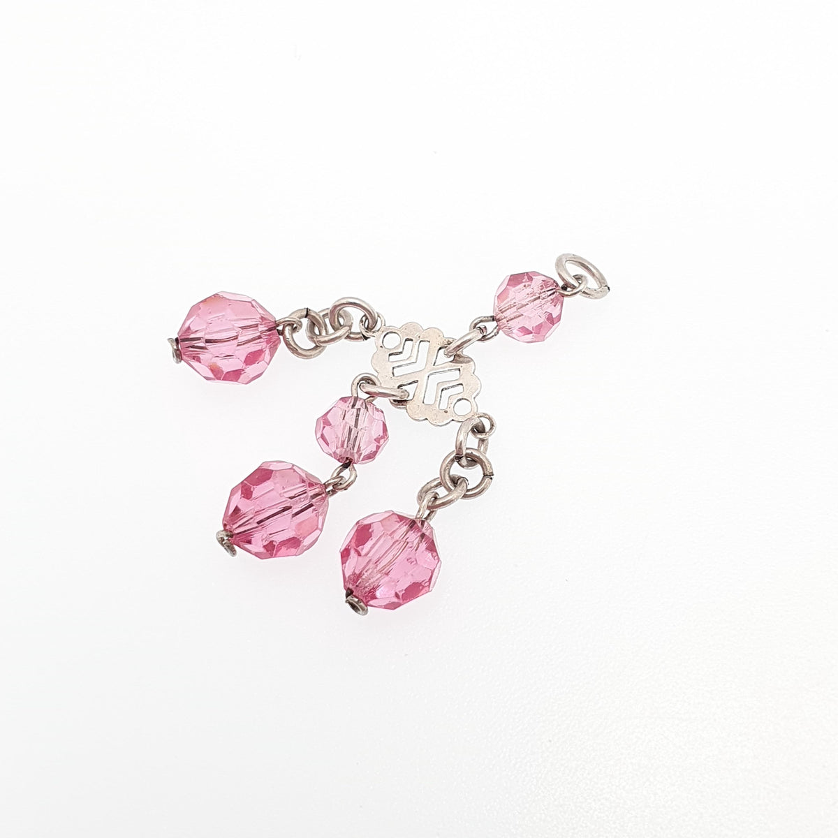 Antique Solid Silver Pink Paste Tassel Pendant Art Deco Faceted Crystal Bead Hanging Ball 1920s Flapper Womens Vintage Jewelry Jewellery