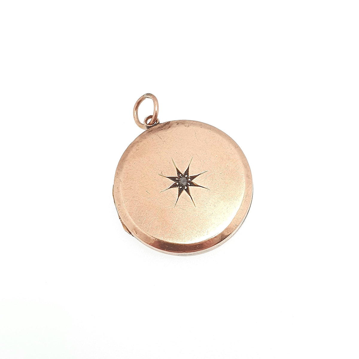 Antique 9ct Rose Gold Diamond Locket Pendant Solid 9k 9kt Back & Front Star Centre Genuine Gemstone Necklace Jewelry Jewellery
