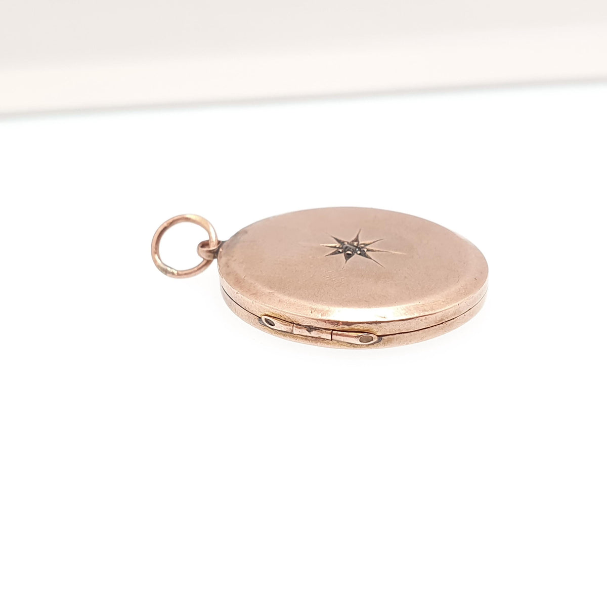 Antique 9ct Rose Gold Diamond Locket Pendant Solid 9k 9kt Back & Front Star Centre Genuine Gemstone Necklace Jewelry Jewellery