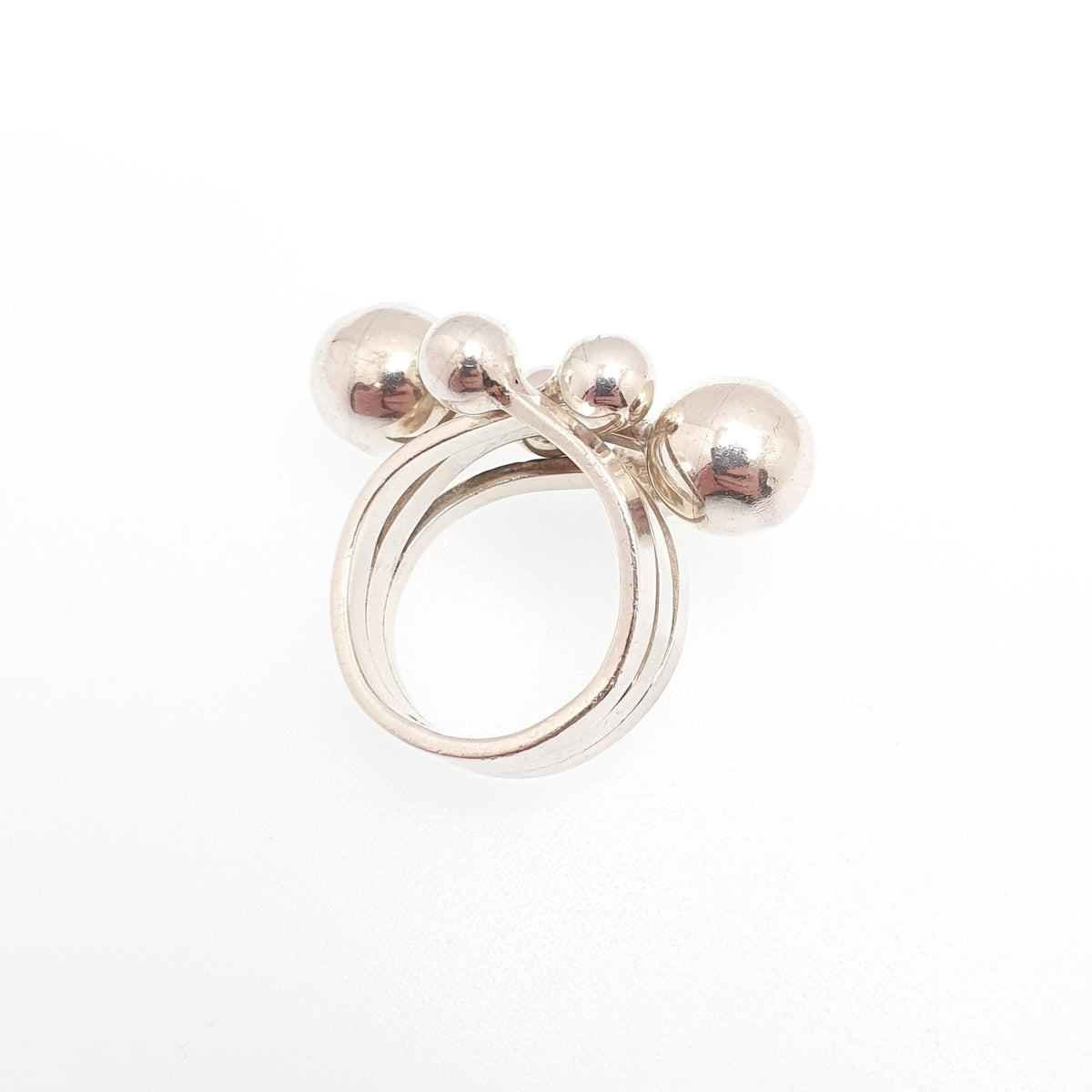 Vintage Sterling Silver Modernist Ring Bead and Ball Abstract Solid 925 Heavy Chunky Large Big Contemporary Womens Jewelry Jewellery