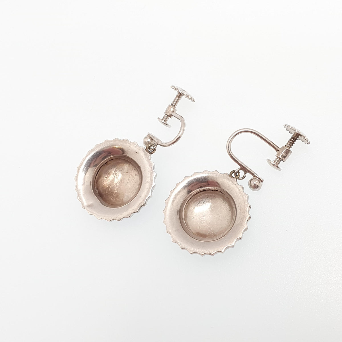 Antique Victorian Solid Silver Earrings Etruscan Dome Beaded Screw Back Drop Hanging Dangle 1800s Womens Vintage Jewelry Jewellery