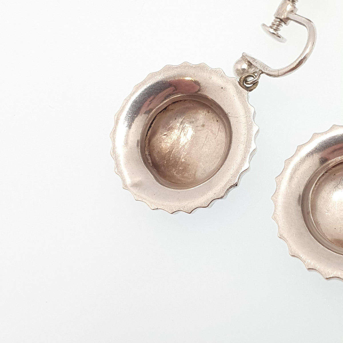 Antique Victorian Solid Silver Earrings Etruscan Dome Beaded Screw Back Drop Hanging Dangle 1800s Womens Vintage Jewelry Jewellery