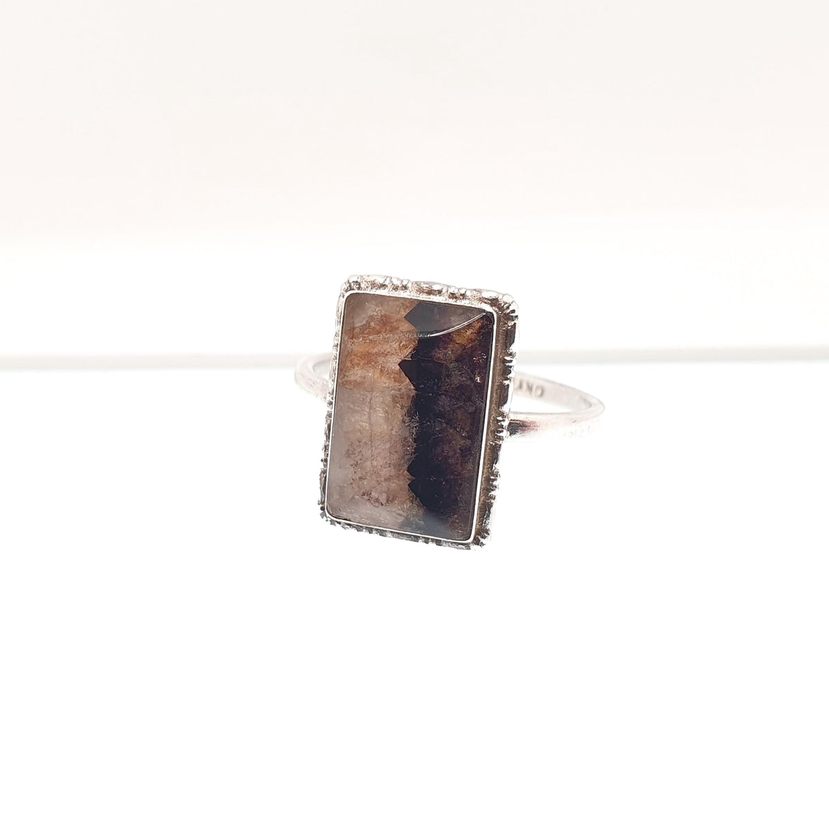 Antique Blue John Sterling Silver Ring TLM Art Deco Thomas L Mott 1920s Rectangular Bleu Jaune Womens Vintage Jewelry Jewellery