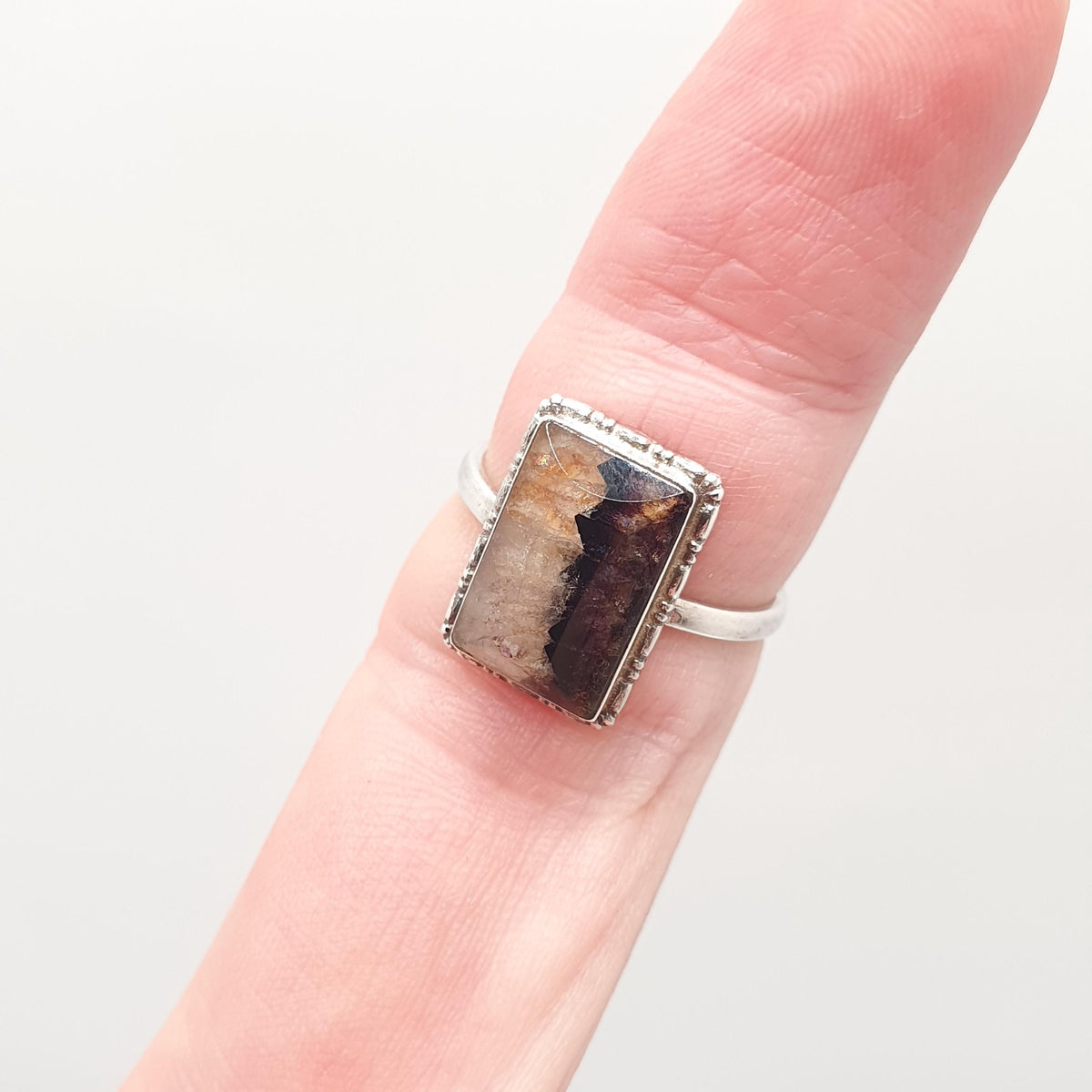 Antique Blue John Sterling Silver Ring TLM Art Deco Thomas L Mott 1920s Rectangular Bleu Jaune Womens Vintage Jewelry Jewellery
