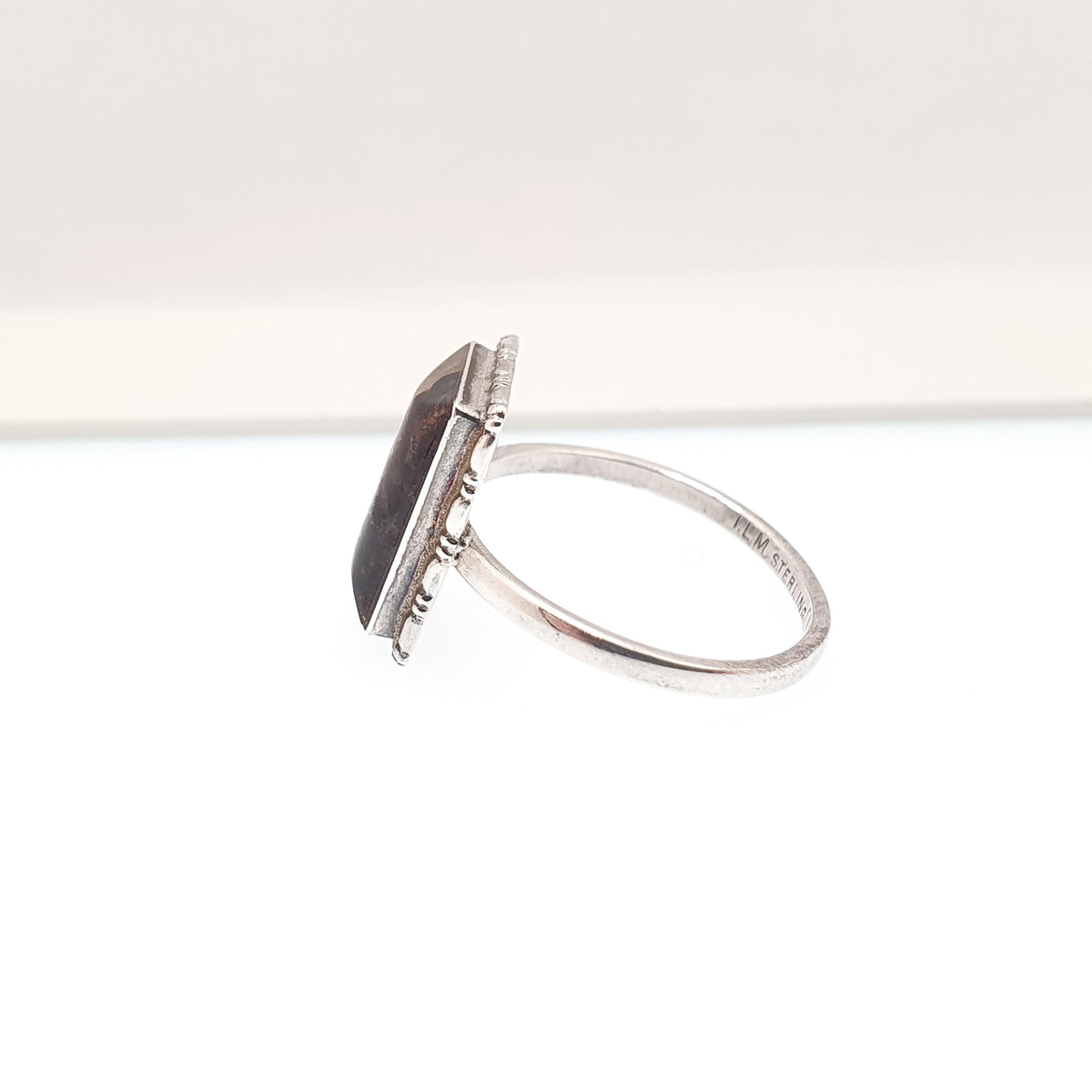 Antique Blue John Sterling Silver Ring TLM Art Deco Thomas L Mott 1920s Rectangular Bleu Jaune Womens Vintage Jewelry Jewellery