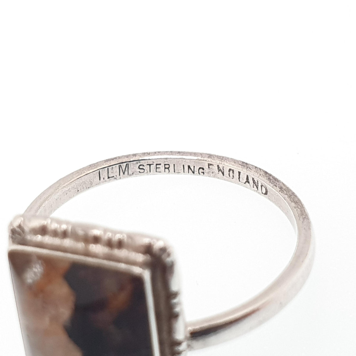 Antique Blue John Sterling Silver Ring TLM Art Deco Thomas L Mott 1920s Rectangular Bleu Jaune Womens Vintage Jewelry Jewellery