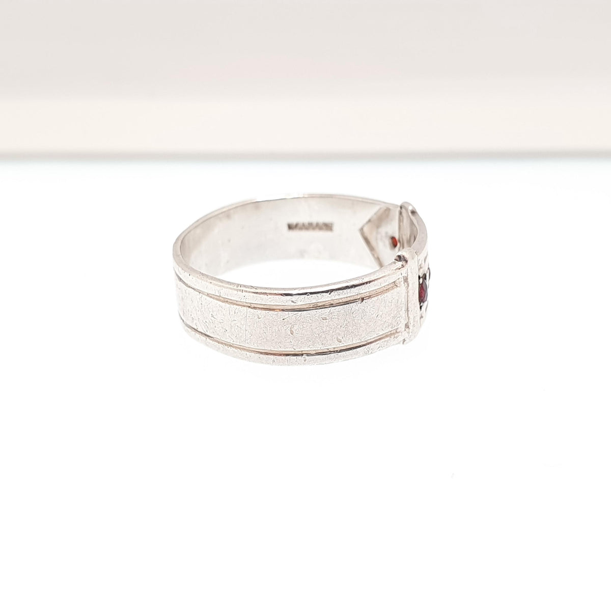 Antique Sterling Silver Garnet Buckle Ring Belt Band Art Deco 1920s Solid 925 Genuine Gemstone Vintage Jewelry Jewellery