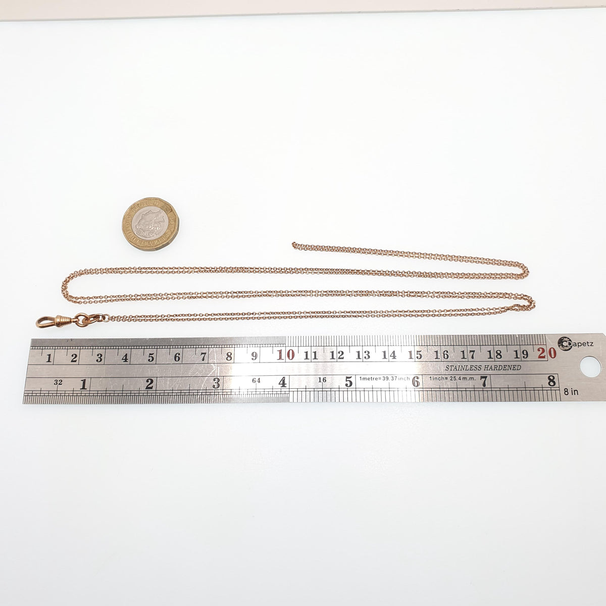 Antique Victorian Rose Rolled Gold Muff Chain Necklace Dog Clip Rolo Link Round 132cm 7.10g Long 1800s Guard Vintage Jewelry Jewellery