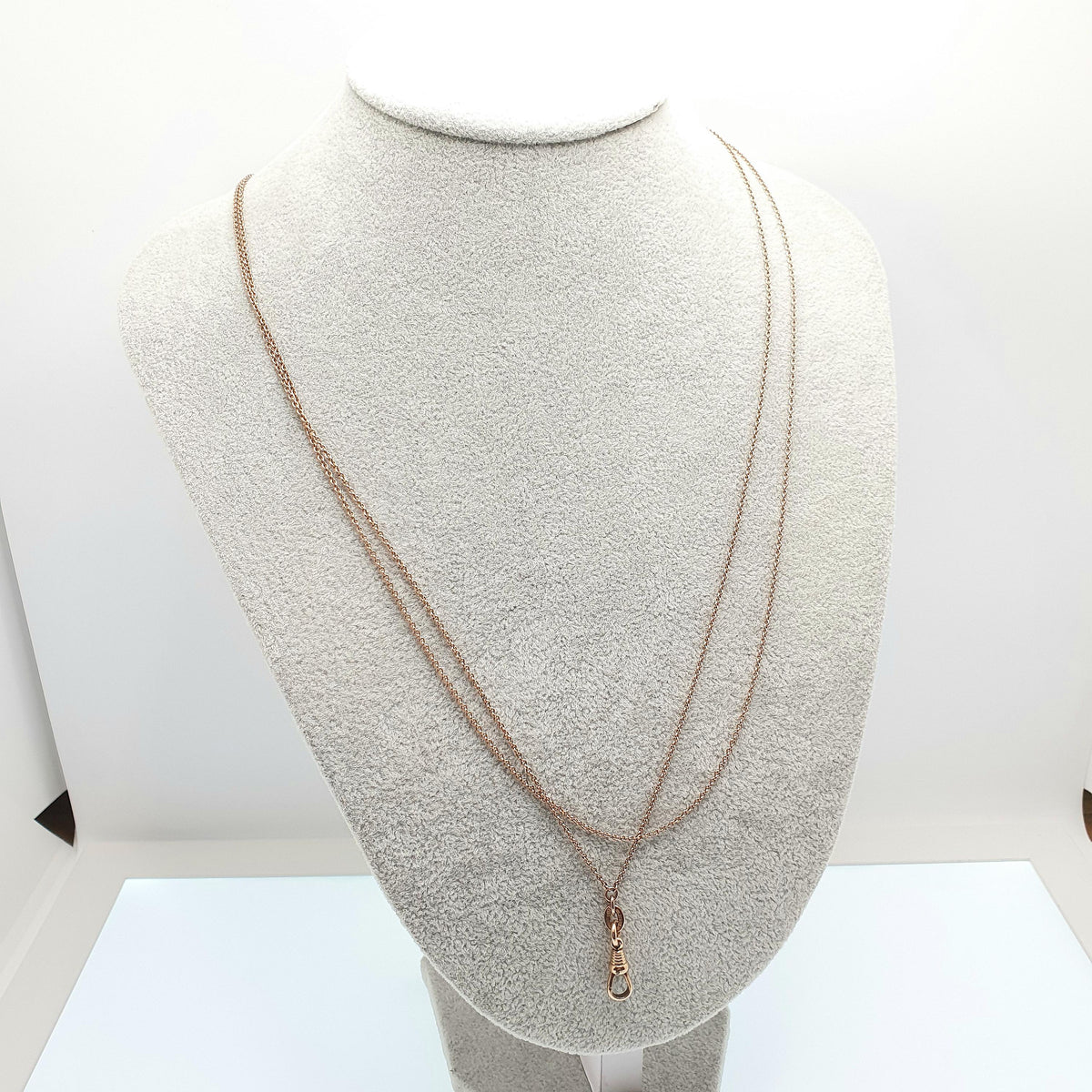 Antique Victorian Rose Rolled Gold Muff Chain Necklace Dog Clip Rolo Link Round 132cm 7.10g Long 1800s Guard Vintage Jewelry Jewellery