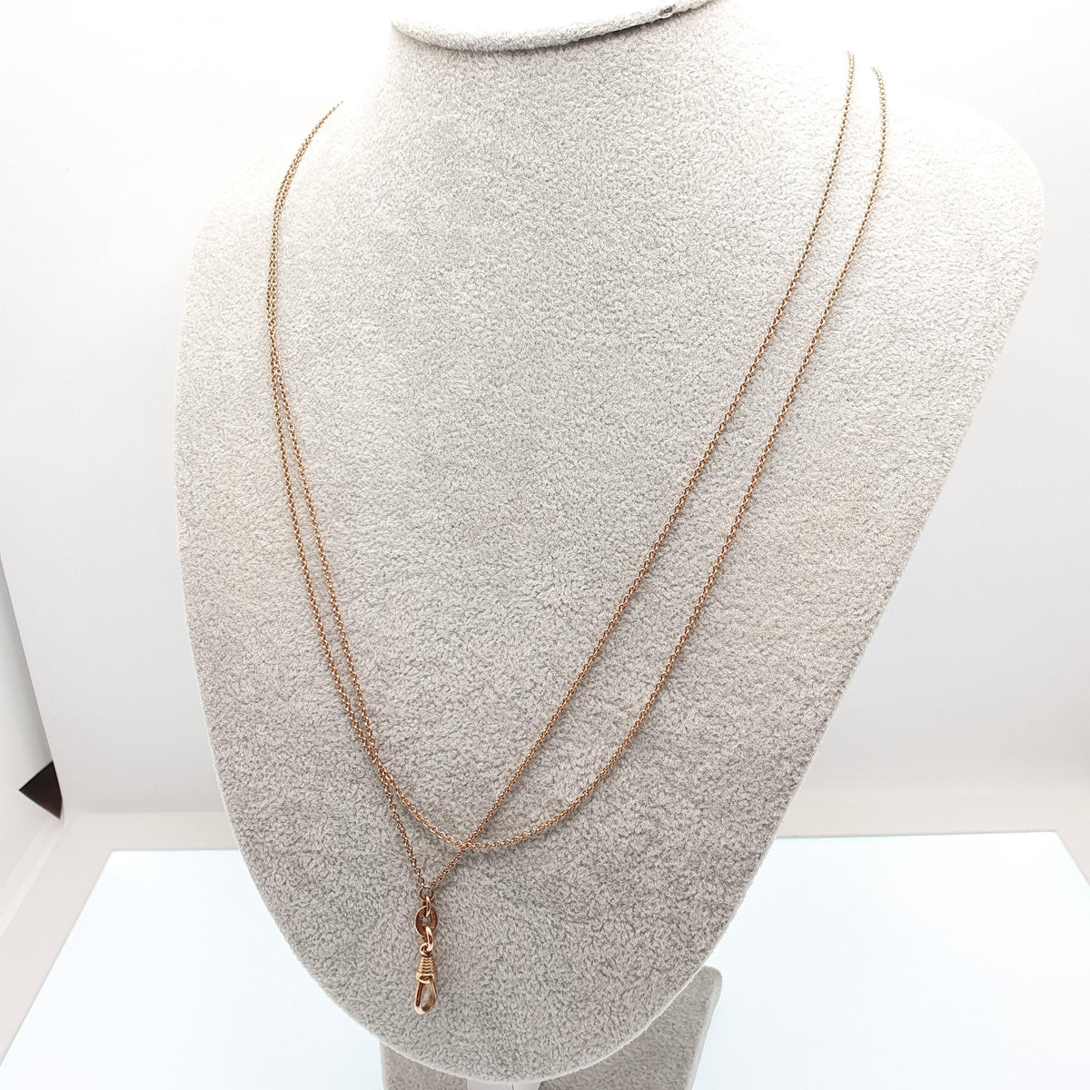 Antique Victorian Rose Rolled Gold Muff Chain Necklace Dog Clip Rolo Link Round 132cm 7.10g Long 1800s Guard Vintage Jewelry Jewellery
