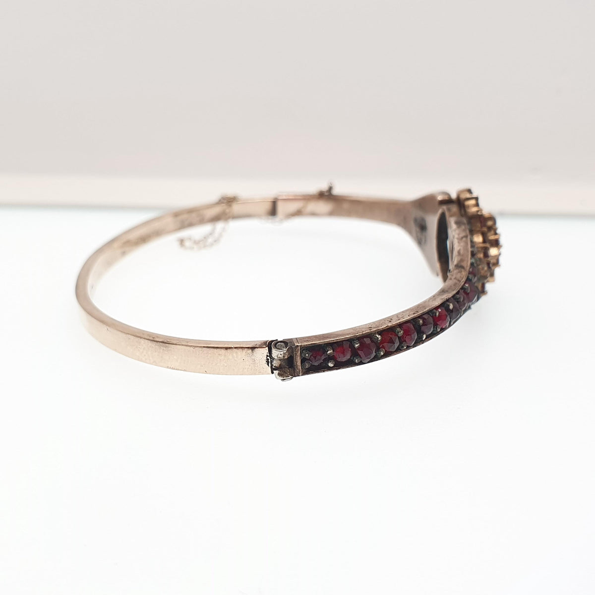 Antique Bohemian Garnet Snap Bangle Rolled Gold Filled Snap Bracelet Victorian Unique Fine Estate Womens Vintage Jewelry Jewellery