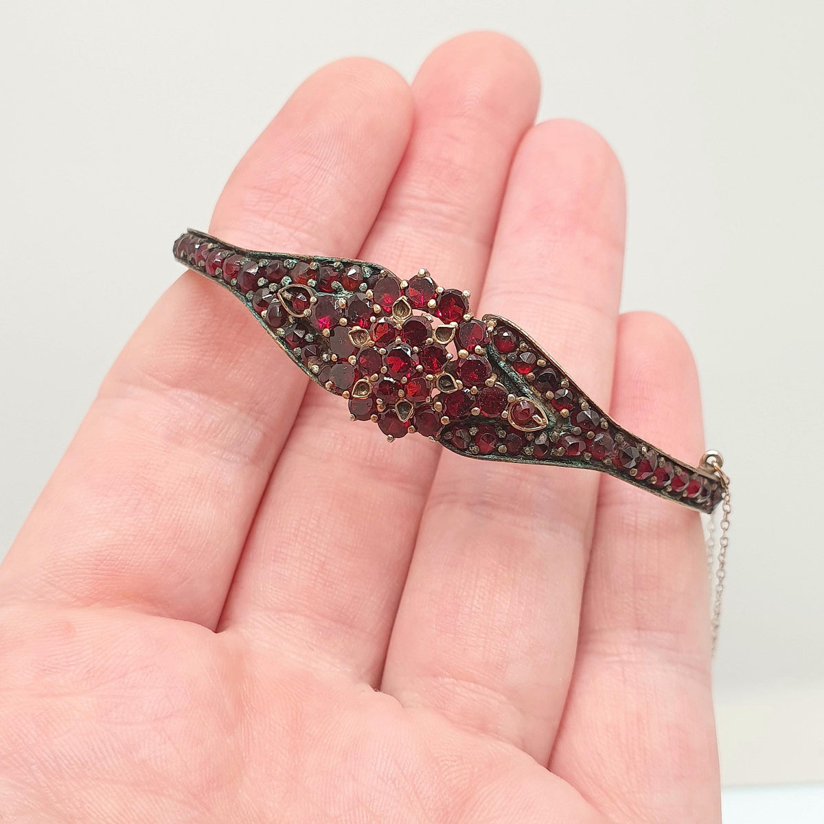 Antique Bohemian Garnet Snap Bangle Rolled Gold Filled Snap Bracelet Victorian Unique Fine Estate Womens Vintage Jewelry Jewellery