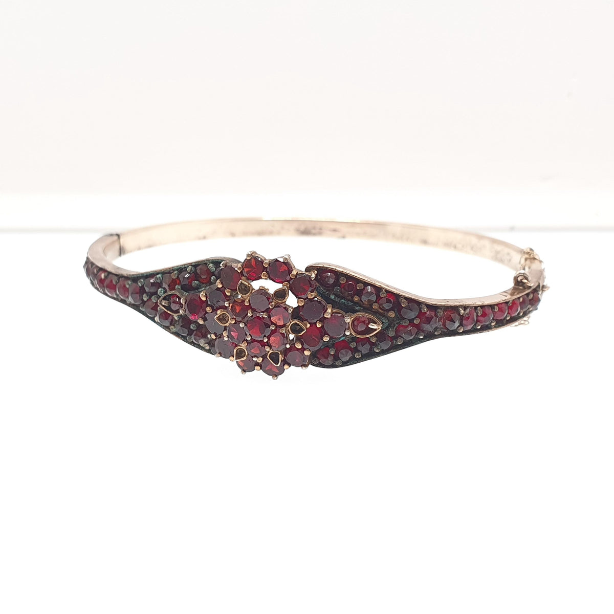 Antique Bohemian Garnet Snap Bangle Rolled Gold Filled Snap Bracelet Victorian Unique Fine Estate Womens Vintage Jewelry Jewellery