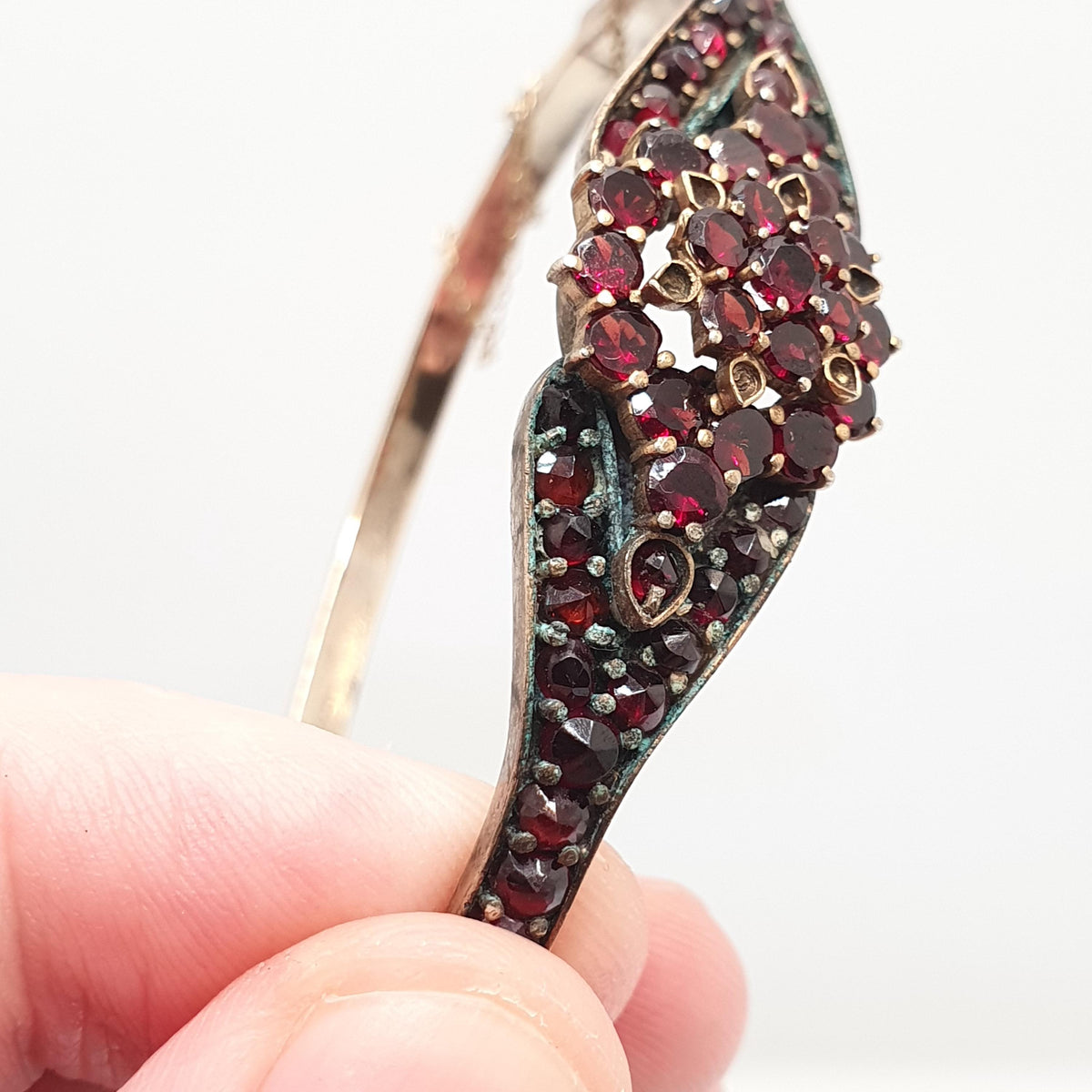 Antique Bohemian Garnet Snap Bangle Rolled Gold Filled Snap Bracelet Victorian Unique Fine Estate Womens Vintage Jewelry Jewellery
