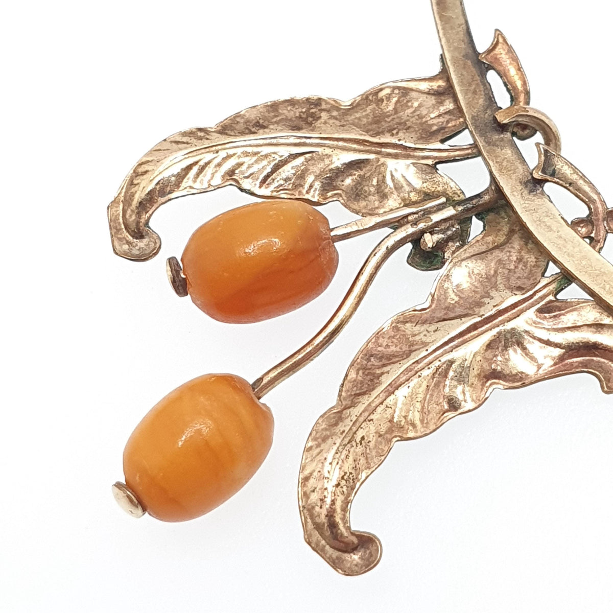 Antique Rolled Gold Art Nouveau Necklace Butterscotch Bead Leaf and Berry Chain Gold Filled Vintage Jewellery Jewelry 45cm 6.87g