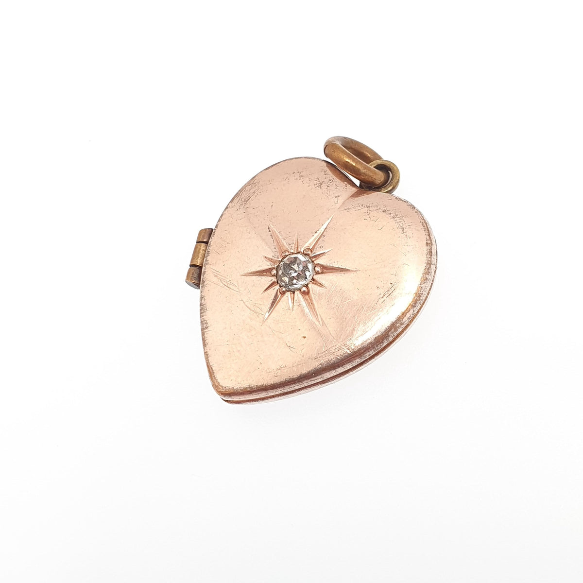 Antique Rolled Gold Diamond Paste Heart Locket Rose Gold Filled Victorian Necklace Star Large Pendant Vintage 1800s Big Jewellery Jewelry