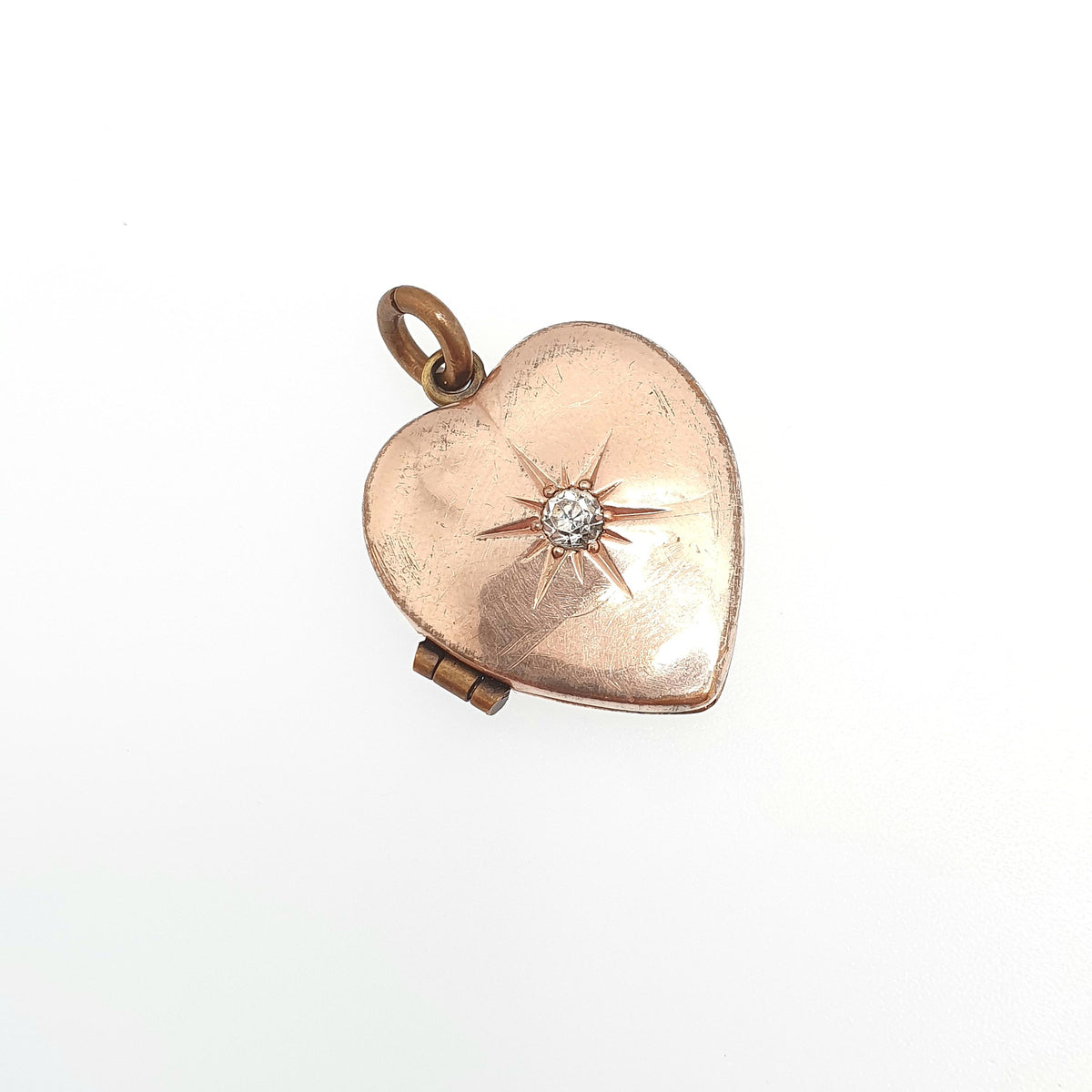 Antique Rolled Gold Diamond Paste Heart Locket Rose Gold Filled Victorian Necklace Star Large Pendant Vintage 1800s Big Jewellery Jewelry