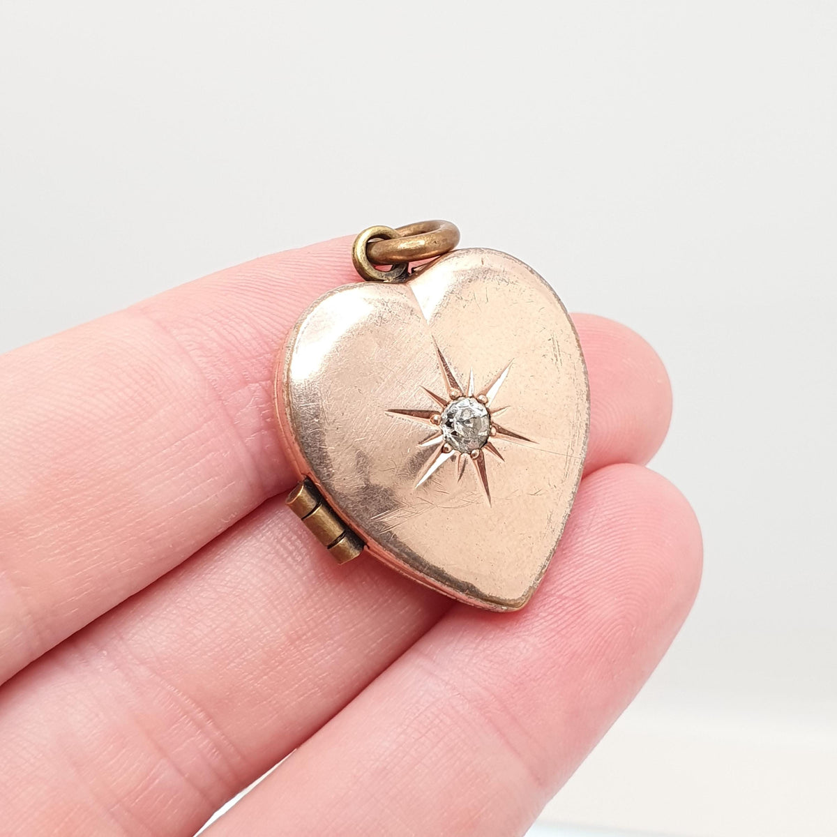 Antique Rolled Gold Diamond Paste Heart Locket Rose Gold Filled Victorian Necklace Star Large Pendant Vintage 1800s Big Jewellery Jewelry