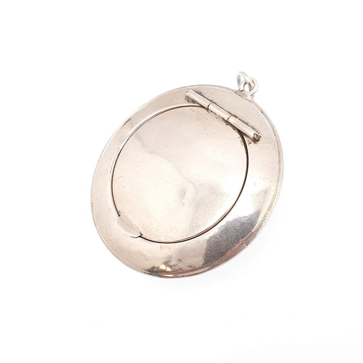 Antique Sterling Silver Powder Compact Locket Pendant Large Big Plain 1921 Hallmarked Round Vintage Solid 925 Womens Jewelry Jewellery