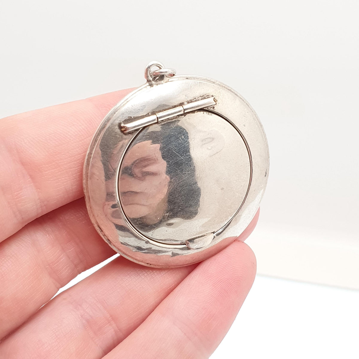 Antique Sterling Silver Powder Compact Locket Pendant Large Big Plain 1921 Hallmarked Round Vintage Solid 925 Womens Jewelry Jewellery