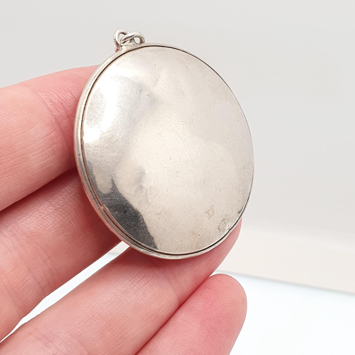 Antique Sterling Silver Powder Compact Locket Pendant Large Big Plain 1921 Hallmarked Round Vintage Solid 925 Womens Jewelry Jewellery