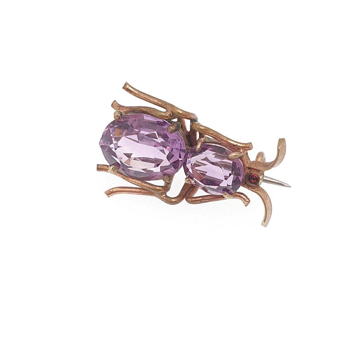 Antique Amethyst Bug Brooch Natural Gemstone Gold Gilt Victorian Insect Oval Cut Quartz Pin Vintage 1800s Jewelry Jewellery