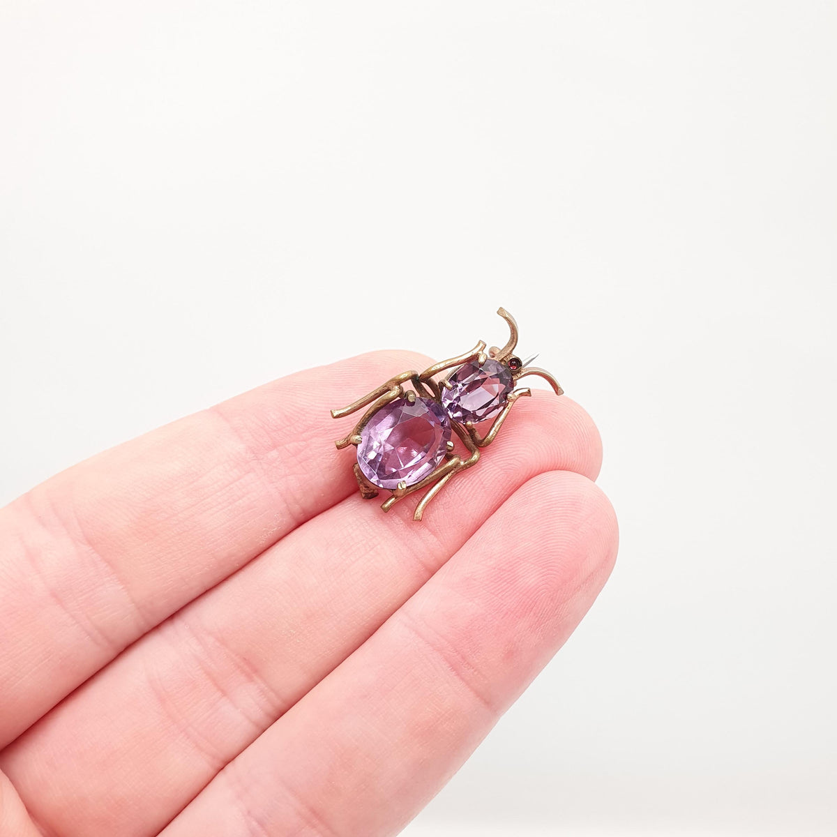 Antique Amethyst Bug Brooch Natural Gemstone Gold Gilt Victorian Insect Oval Cut Quartz Pin Vintage 1800s Jewelry Jewellery