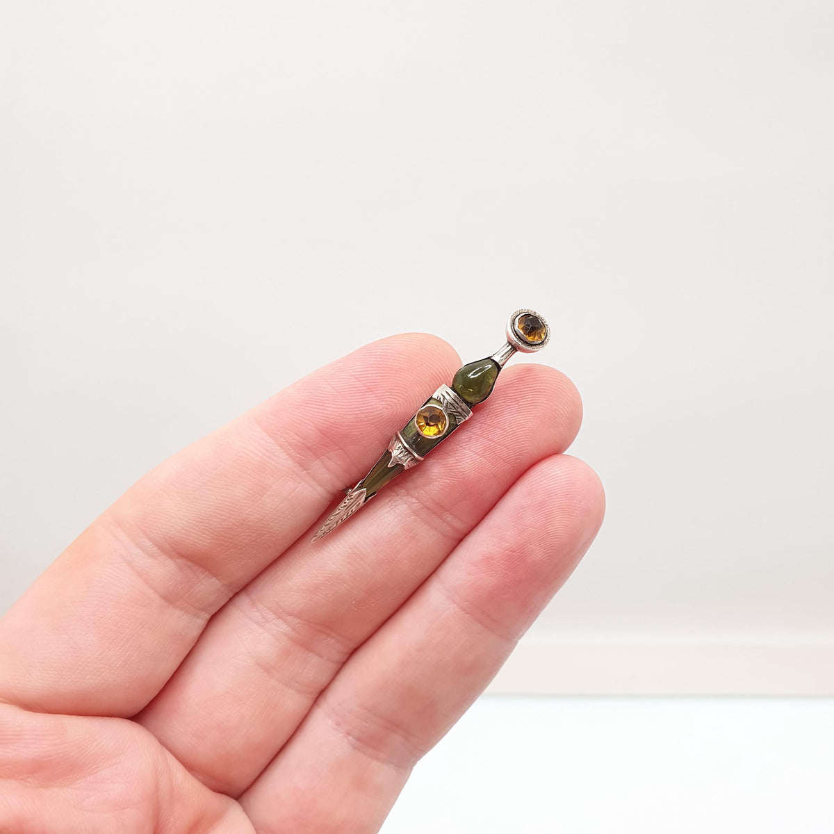 Antique Sterling Silver Kilt Dirk Pin Brooch Connemara Marble Citrine Paste Victorian 1800s Cairngorm Vintage Jewelry Jewellery