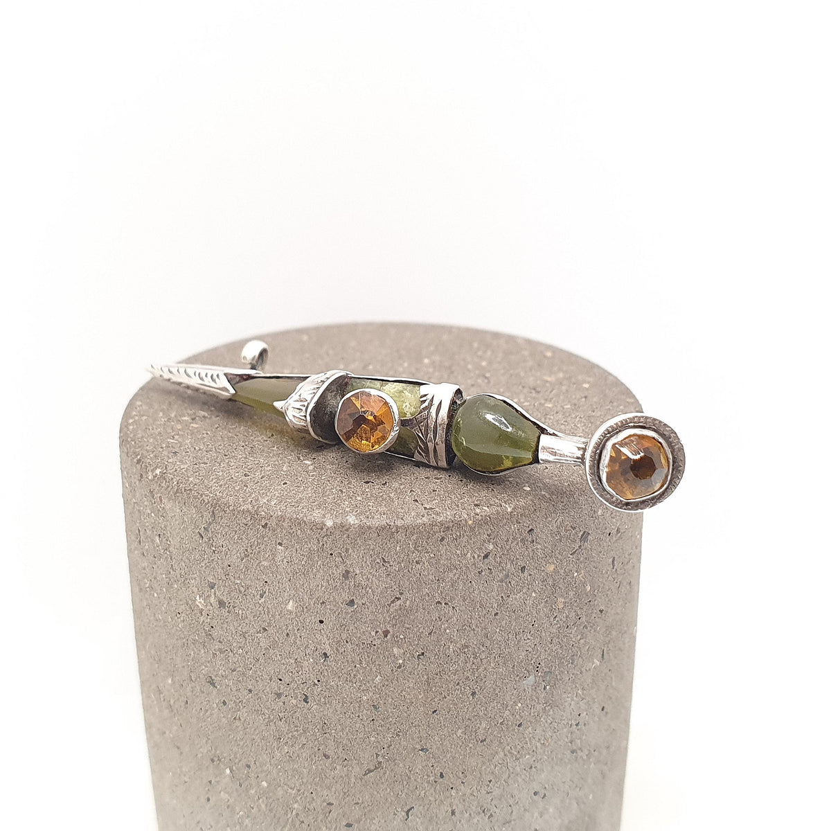 Antique Sterling Silver Kilt Dirk Pin Brooch Connemara Marble Citrine Paste Victorian 1800s Cairngorm Vintage Jewelry Jewellery