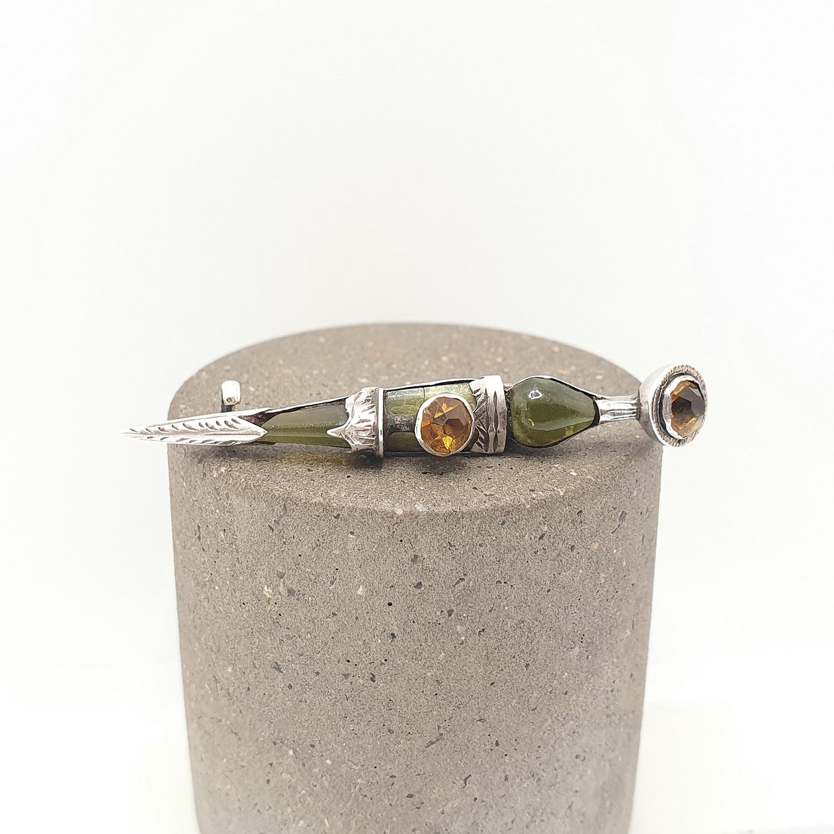Antique Sterling Silver Kilt Dirk Pin Brooch Connemara Marble Citrine Paste Victorian 1800s Cairngorm Vintage Jewelry Jewellery