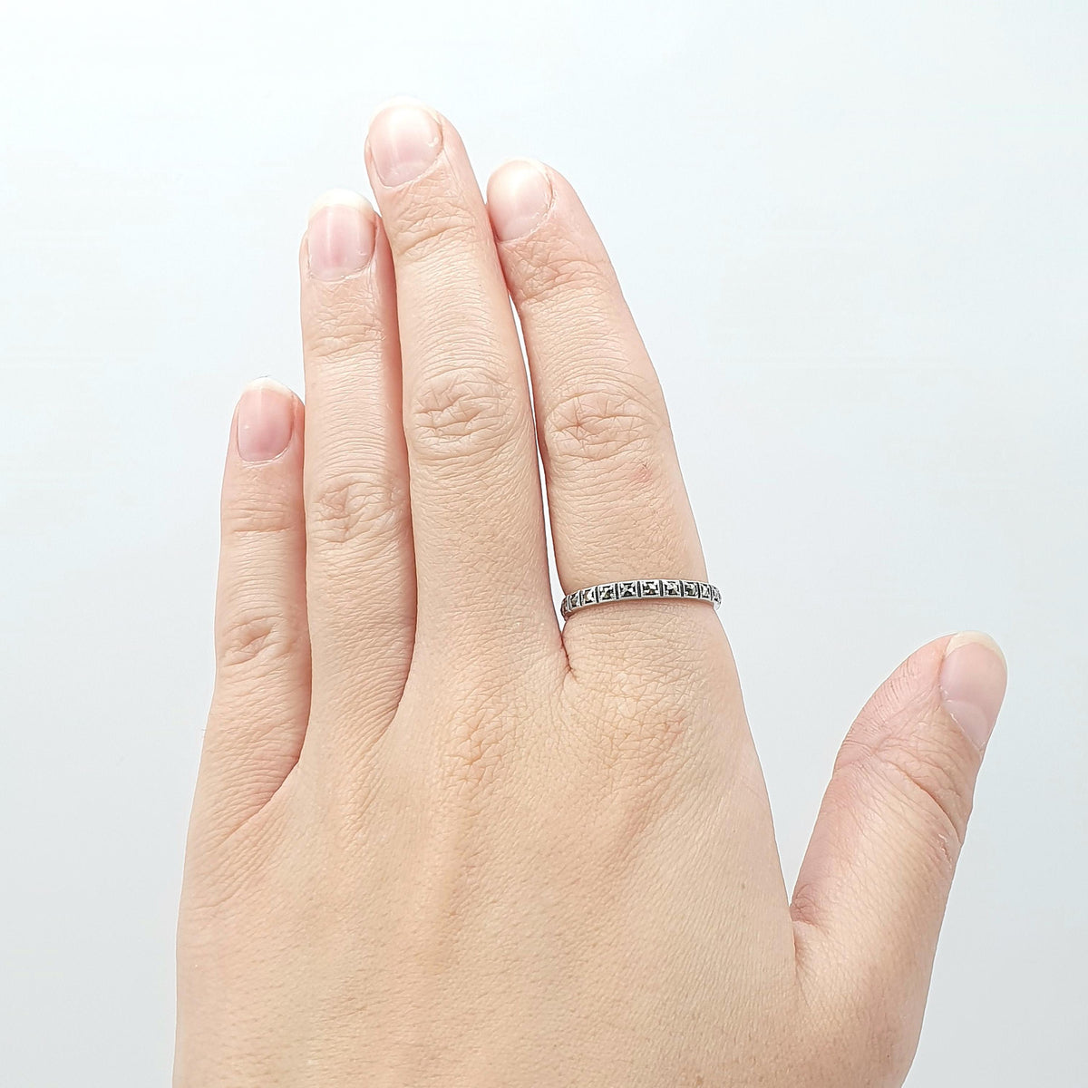 Antique Art Deco Solid Silver Marcasite Eternity Ring Square Shapes Full Band Stacker Stacking Womens Jewelry Jewellery UK R.5 US 8.75