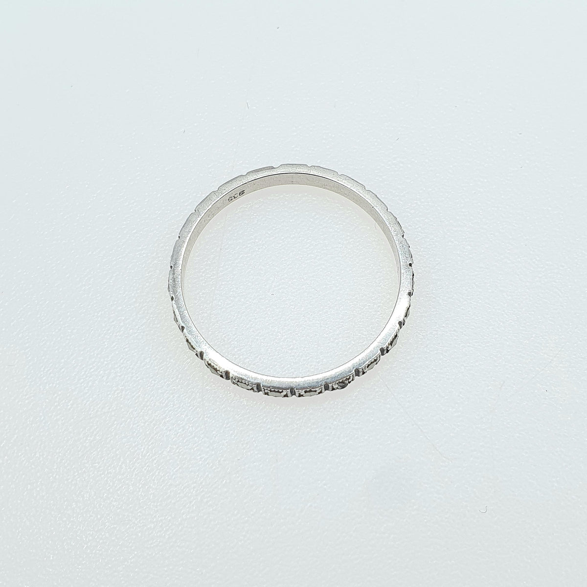 Antique Art Deco Solid Silver Marcasite Eternity Ring Square Shapes Full Band Stacker Stacking Womens Jewelry Jewellery UK R.5 US 8.75
