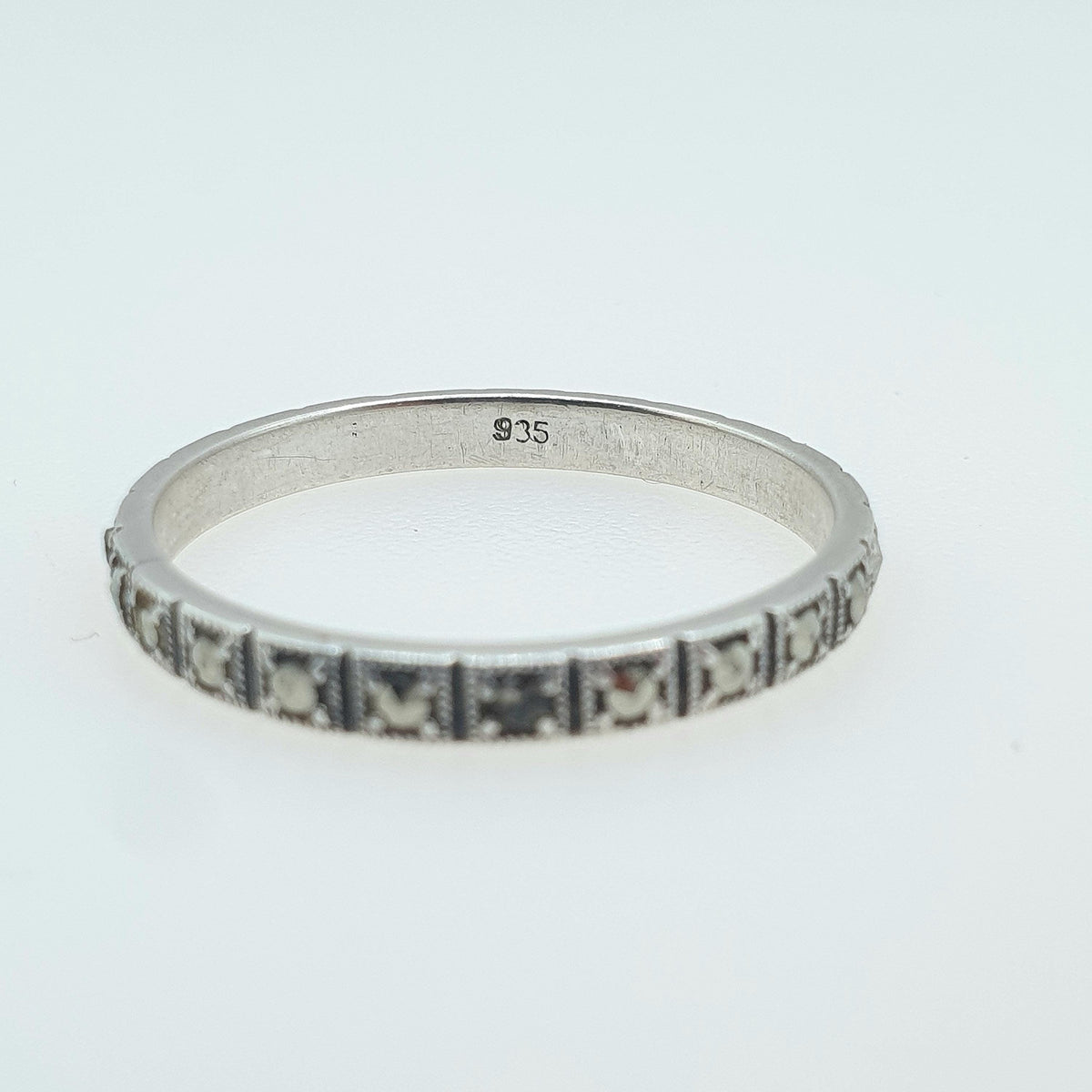 Antique Art Deco Solid Silver Marcasite Eternity Ring Square Shapes Full Band Stacker Stacking Womens Jewelry Jewellery UK R.5 US 8.75