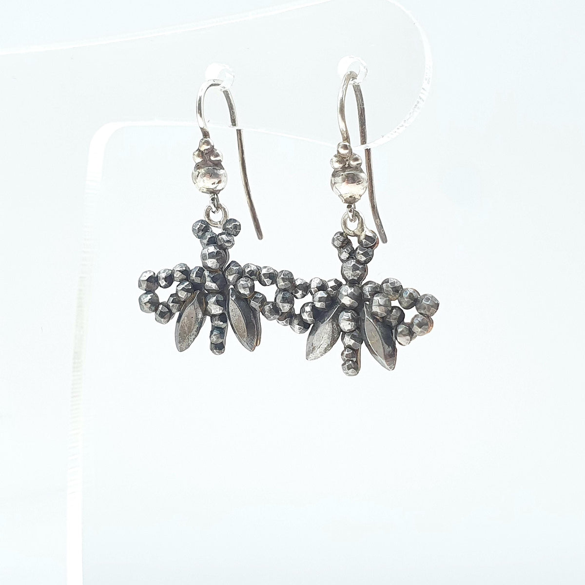 Antique Georgian Steel Cut Butterfly Insect Earrings Hanging Bug Solid Silver Hooks Dangle Womens Jewelry Vintage Jewellery