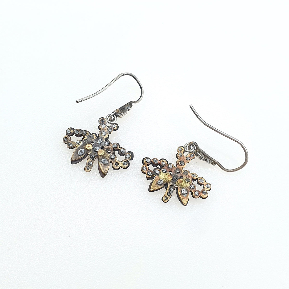 Antique Georgian Steel Cut Butterfly Insect Earrings Hanging Bug Solid Silver Hooks Dangle Womens Jewelry Vintage Jewellery