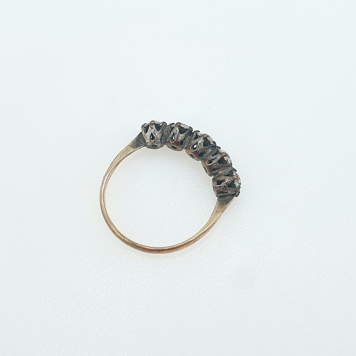 Antique Victorian Rolled Gold Diamond Paste Ring 5 Stone Foiled Gold Filled UK O US 7.25 Vintage Ladies Womens Jewelry Jewellery