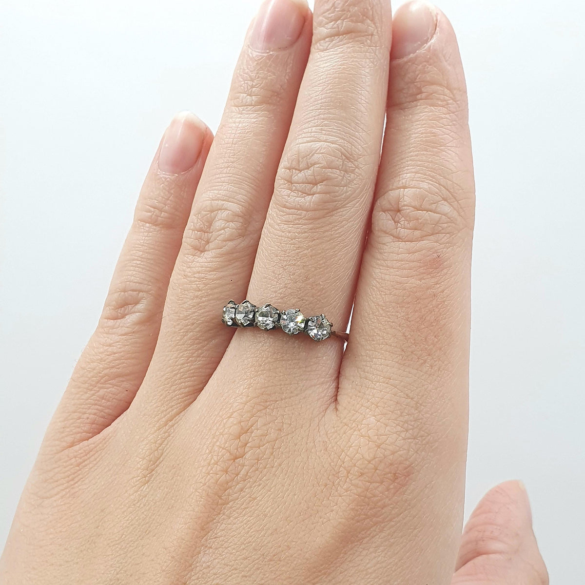 Antique Victorian Rolled Gold Diamond Paste Ring 5 Stone Foiled Gold Filled UK O US 7.25 Vintage Ladies Womens Jewelry Jewellery
