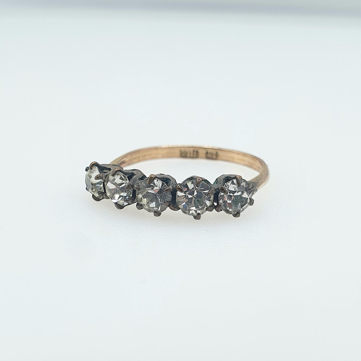 Antique Victorian Rolled Gold Diamond Paste Ring 5 Stone Foiled Gold Filled UK O US 7.25 Vintage Ladies Womens Jewelry Jewellery