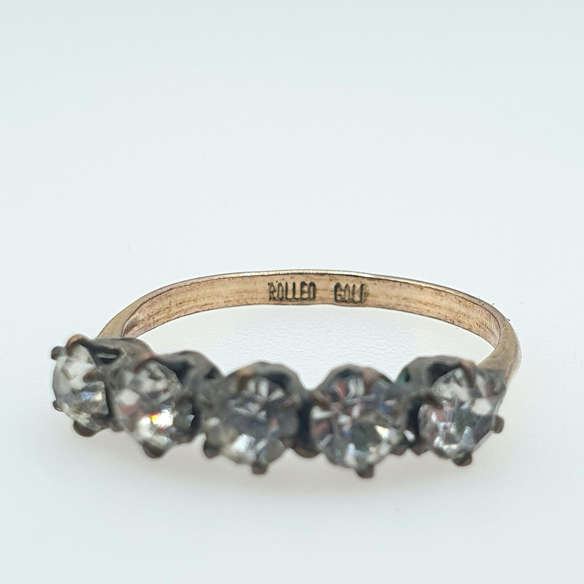 Antique Victorian Rolled Gold Diamond Paste Ring 5 Stone Foiled Gold Filled UK O US 7.25 Vintage Ladies Womens Jewelry Jewellery
