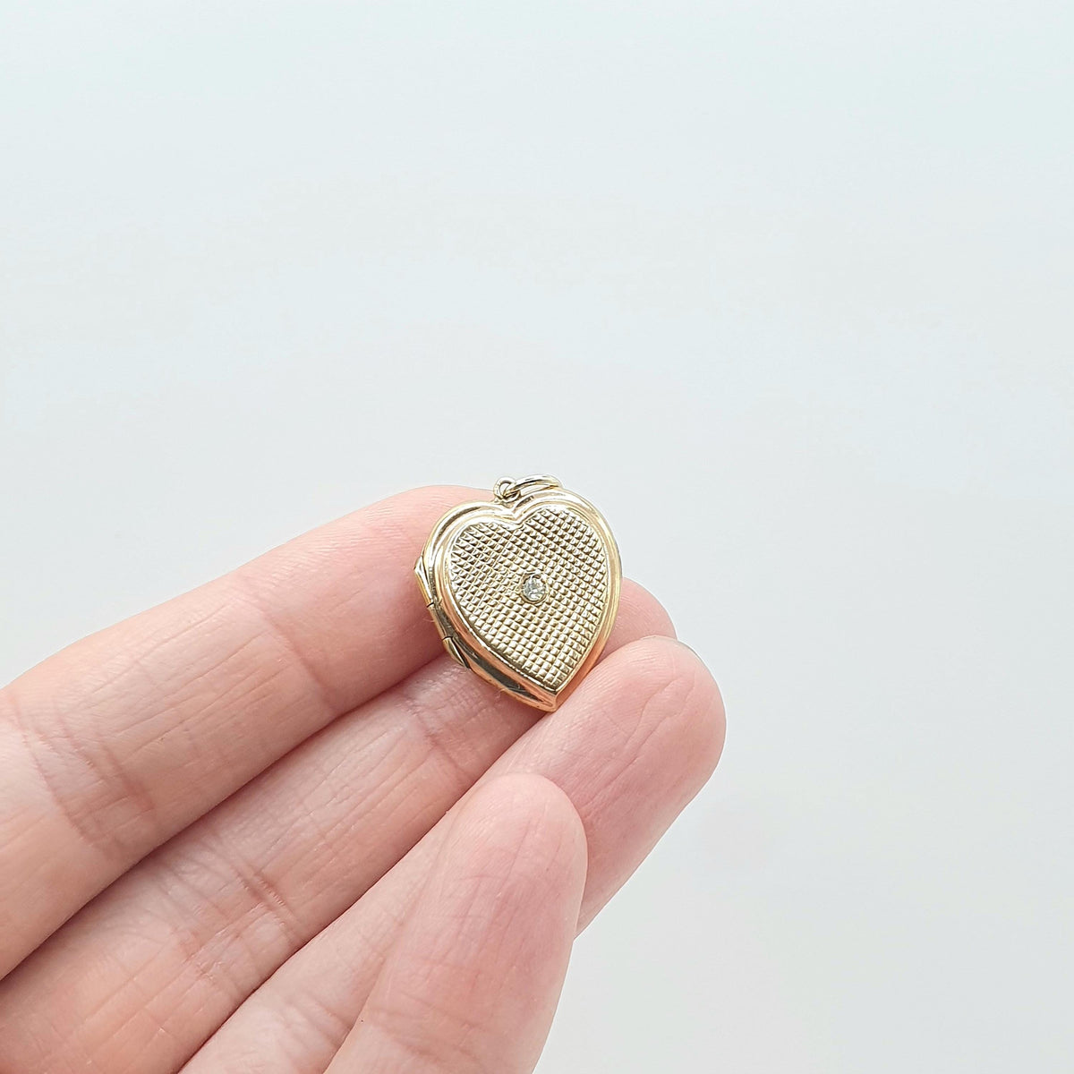 Old Vintage 9ct Gold Heart Locket Diamond Paste 9k 9kt Back & Front Chequered Pattern Vintage Jewelry Jewellery