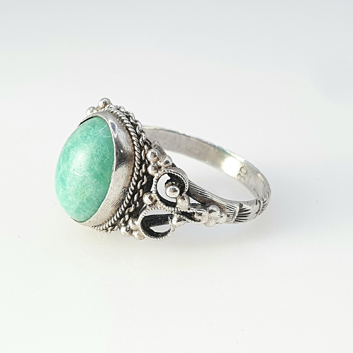 Old Vintage Solid Silver Chinese Jade Ring Genuine Jade Chinese Filigree China Green Womens Ladies Jewelry Jewellery UK L US 5.75
