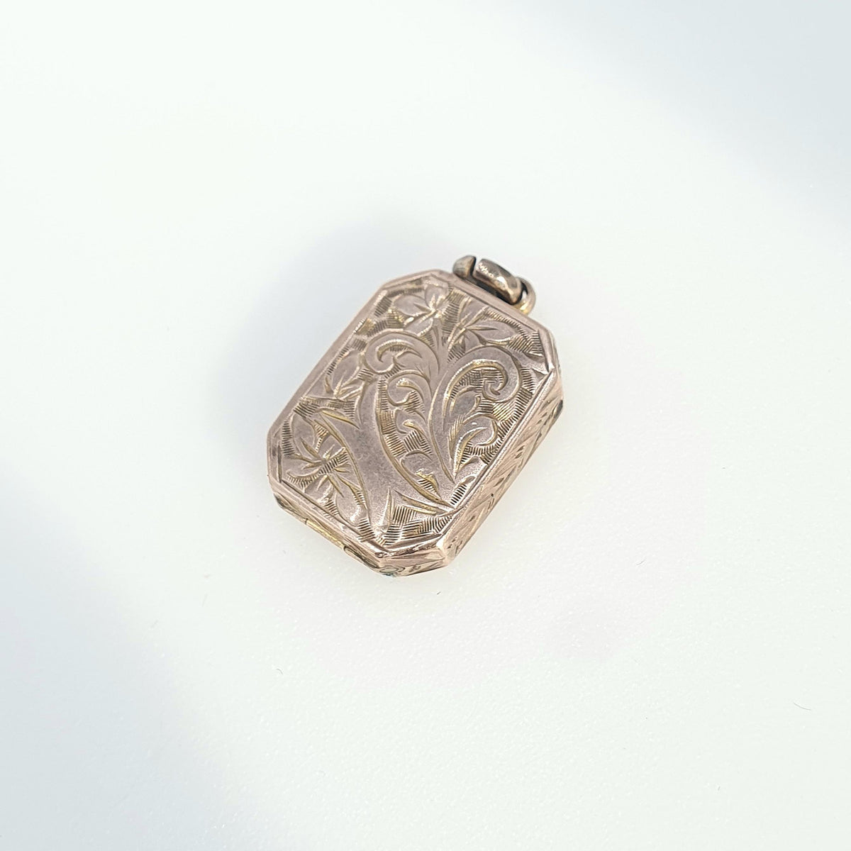 Antique Victorian 9ct Rose Gold Rectangular Locket 9k 9kt Back and Front Hand Engraved Necklace Pendant Vintage Jewelry Jewellery