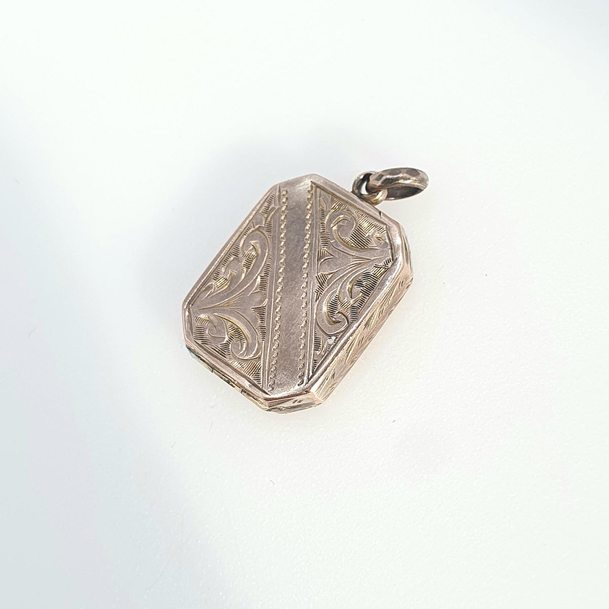 Antique Victorian 9ct Rose Gold Rectangular Locket 9k 9kt Back and Front Hand Engraved Necklace Pendant Vintage Jewelry Jewellery