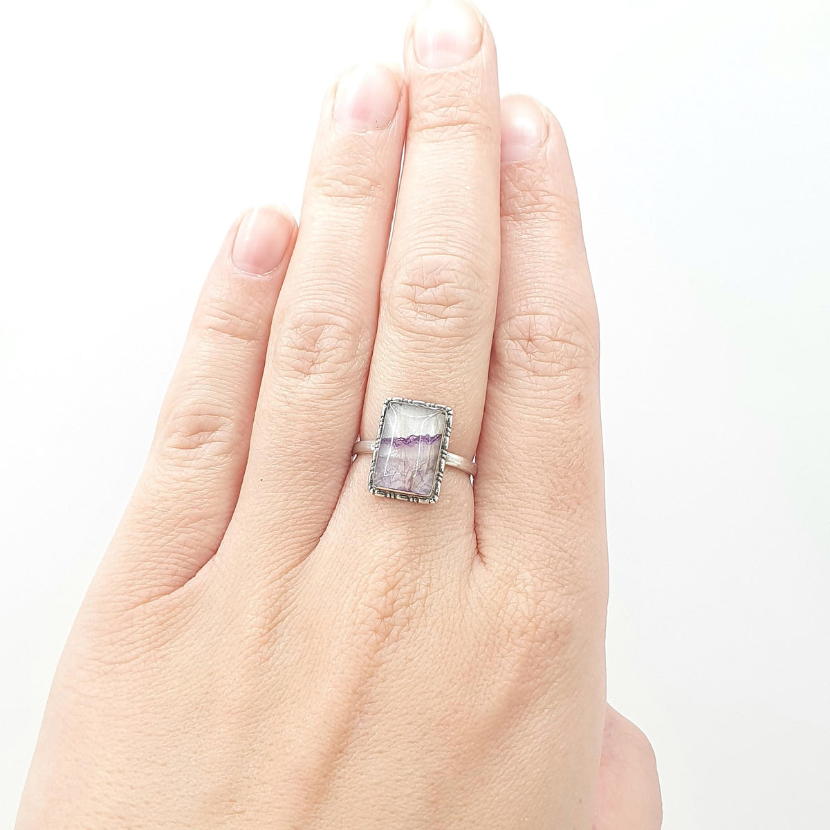 Antique Art Deco Sterling Silver Blue John Ring TLM, Rectangular Thomas L Mott 1920s Womens Vintage Jewelry Jewellery UK M US 6.25