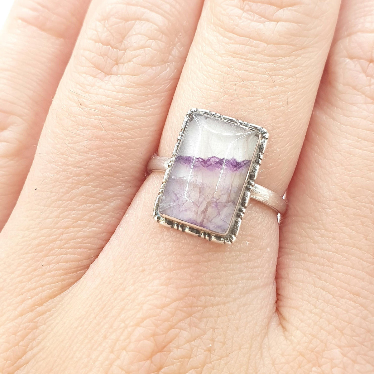 Antique Art Deco Sterling Silver Blue John Ring TLM, Rectangular Thomas L Mott 1920s Womens Vintage Jewelry Jewellery UK M US 6.25