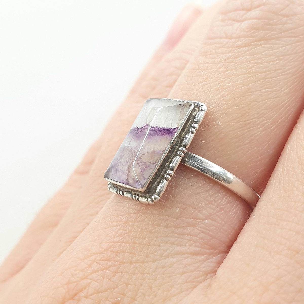 Antique Art Deco Sterling Silver Blue John Ring TLM, Rectangular Thomas L Mott 1920s Womens Vintage Jewelry Jewellery UK M US 6.25