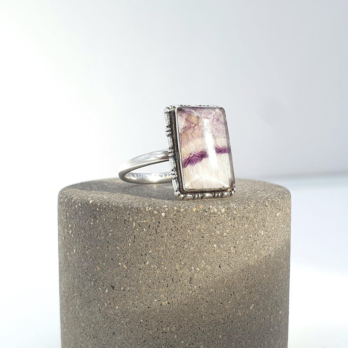 Antique Art Deco Sterling Silver Blue John Ring TLM, Rectangular Thomas L Mott 1920s Womens Vintage Jewelry Jewellery UK M US 6.25