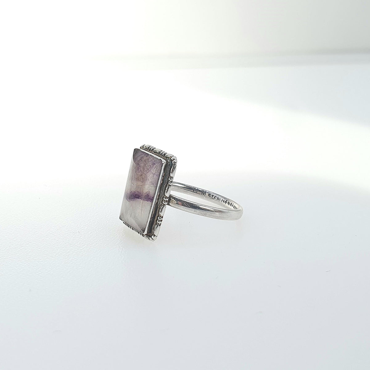 Antique Art Deco Sterling Silver Blue John Ring TLM, Rectangular Thomas L Mott 1920s Womens Vintage Jewelry Jewellery UK M US 6.25