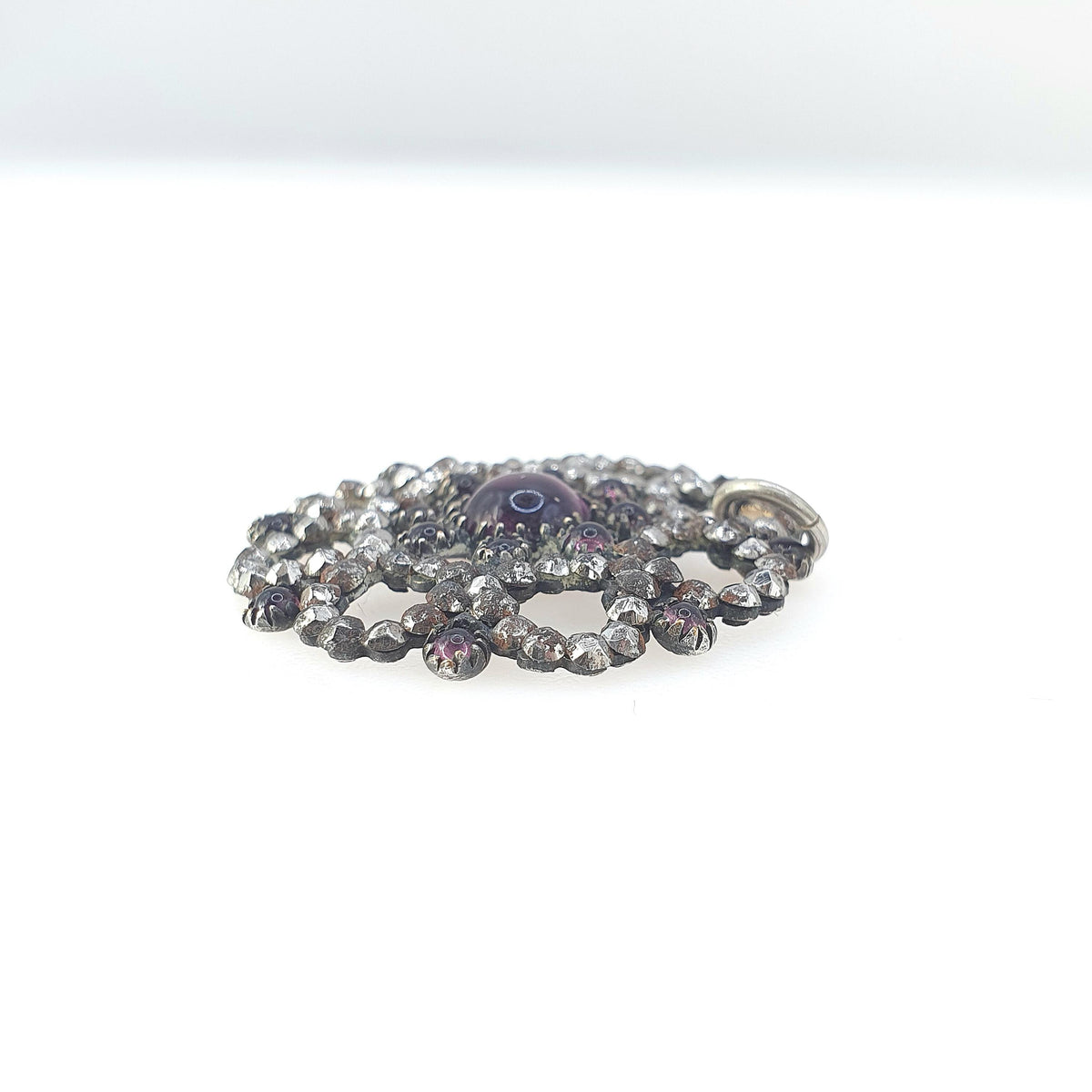 Antique Georgian Amethyst Paste Steel Cut Pendant Necklace Snowflake Shape Early 1800s Vintage Womens Jewelry Jewellery