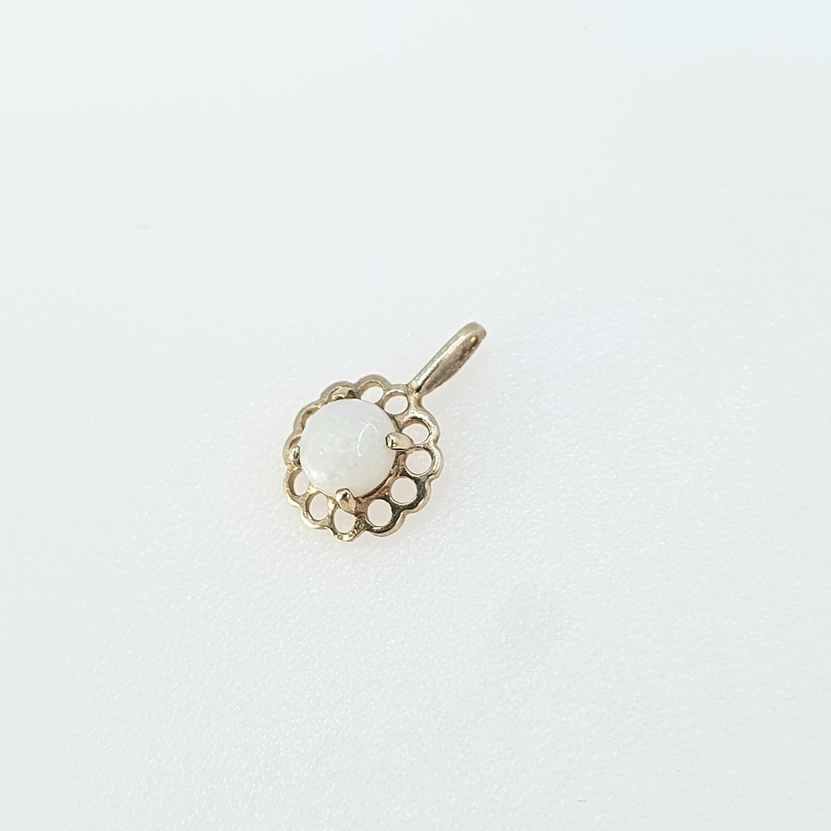 Vintage 9ct Gold Opal Pendant Necklace Small Solitaire Solid 9k 9kt Flower Style White Gemstone Womens Jewelry Jewellery